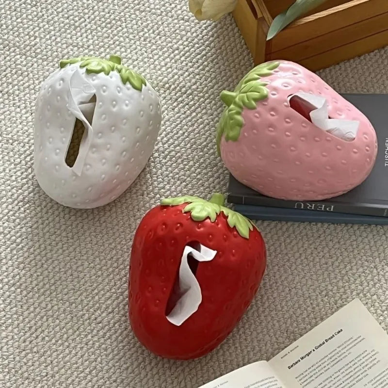 Creative Cute Strawberry Tissue Box Universal Napkins Box Plastics Paper Towel Case Bedside Table Large Capacity