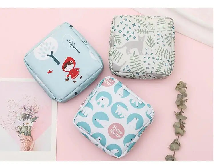 Women Girls Kawaii Napkin Sanitary Pads Bag Pouch Organizer Cosmetic Makeup Tampon Bags Cute Travel Gadgets Lipstick Storage Bag