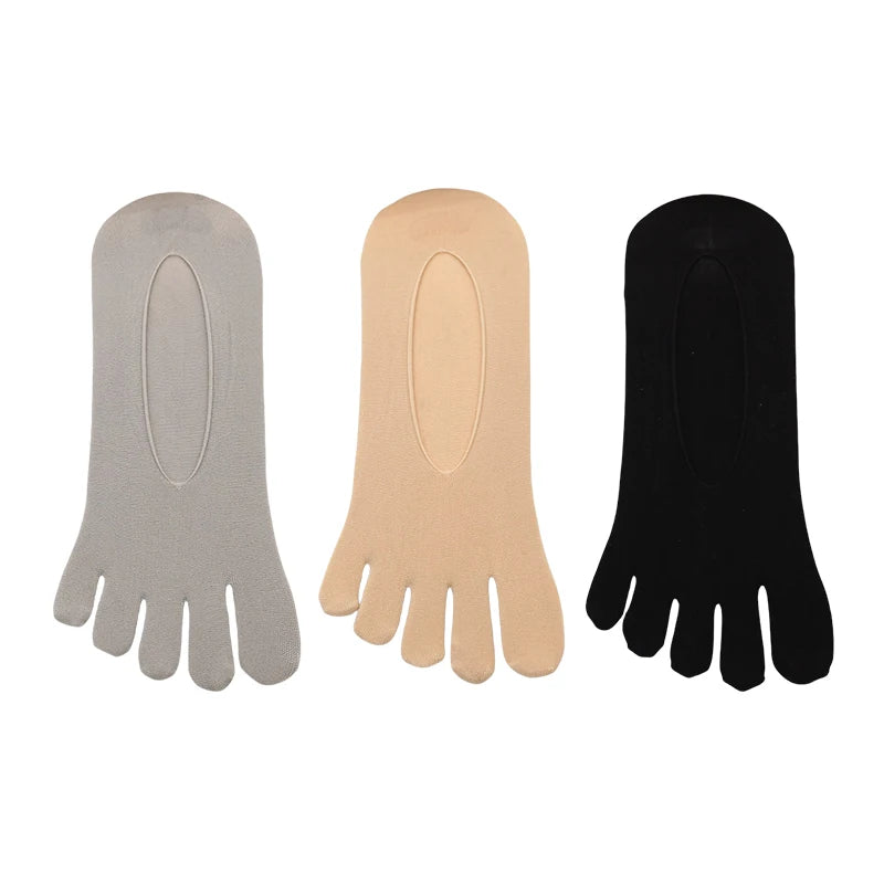 3 Pairs Men Invisible Toe Socks Thin Velvet Breathable Elastic Silicone Non-slip Five Finger Sock Comfortable Casual Slipper Sox