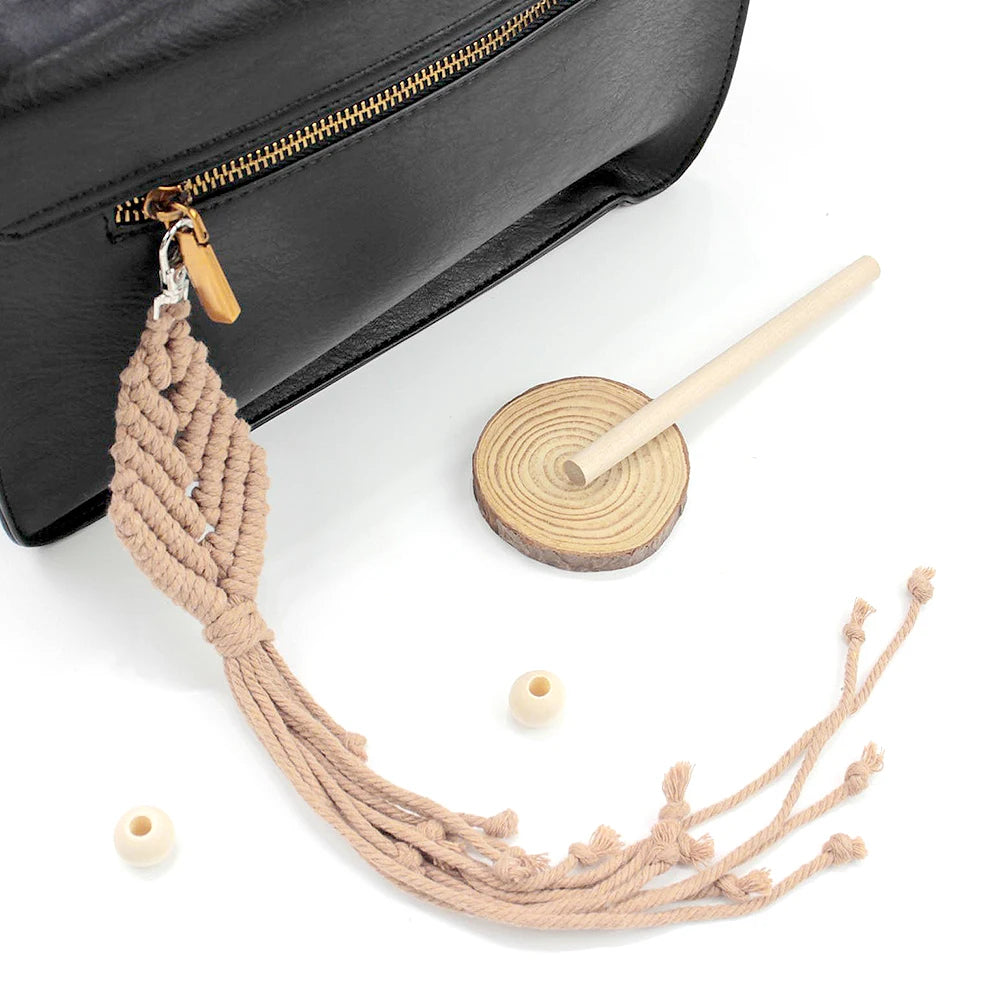 Leaf Tapestry Keychain Macrame Kit with Tutorial For Beginners Handmade DIY Key Chain Wall Hanging Knitted Kit for Home Decor
