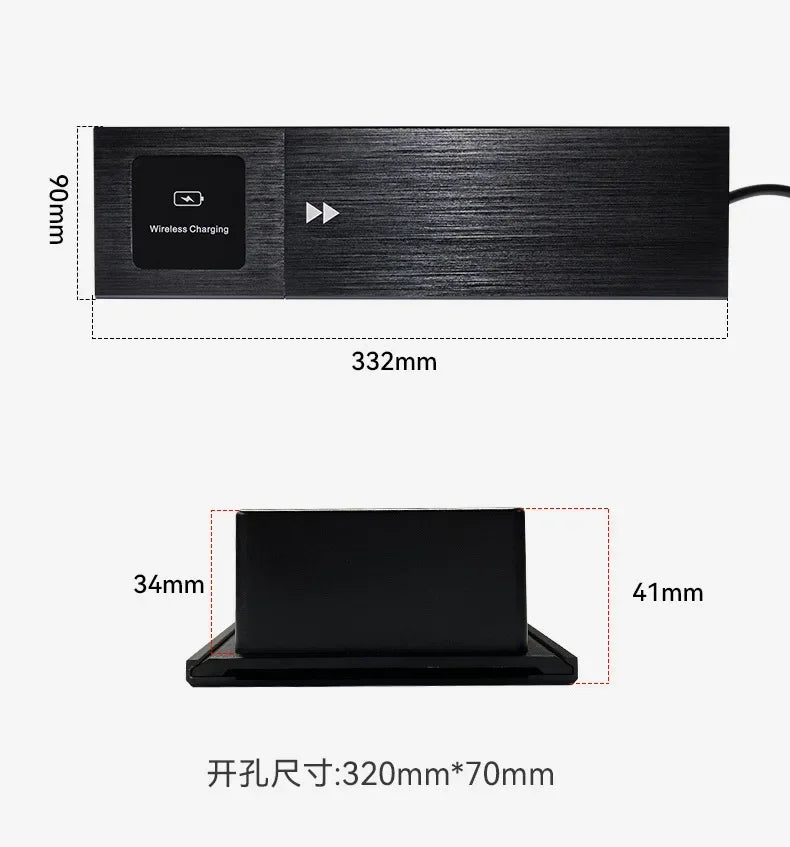 Universal Built-in Table Socket Slide Cover with USB Type-c Recessed Desktop Electrical Socket EU UK AU US Plug Wireless Charger