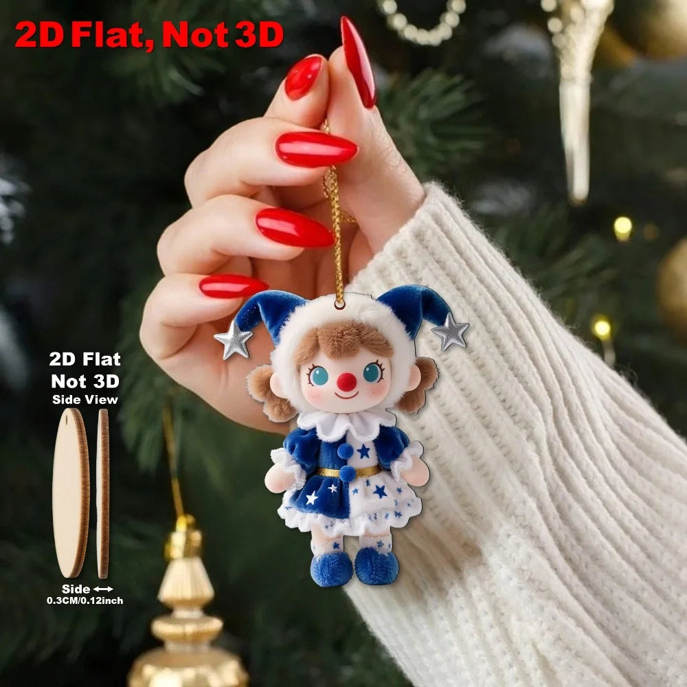 12pcs Colorful Christmas Plush Doll Decorations -2D Printed Wooden Pendants Courtyard and Christmas Birthday Party Decorations
