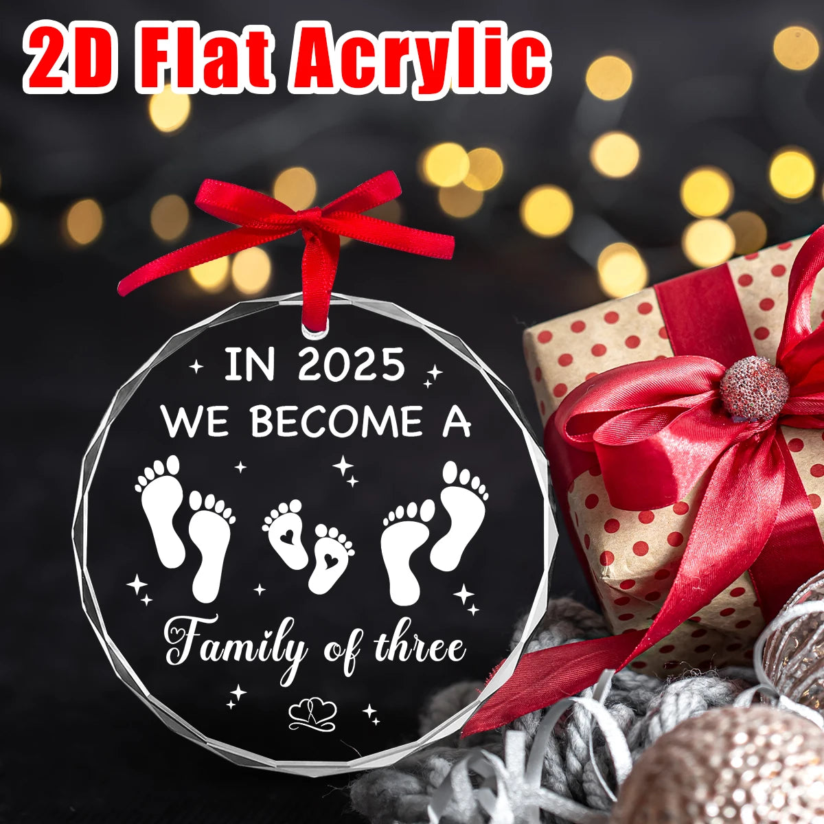 1pc Acrylic Christmas Ornament With Ribbon,Hanging Keepsake Decor For Christmas Tree,Gift For Parents Celebrate First Christmas