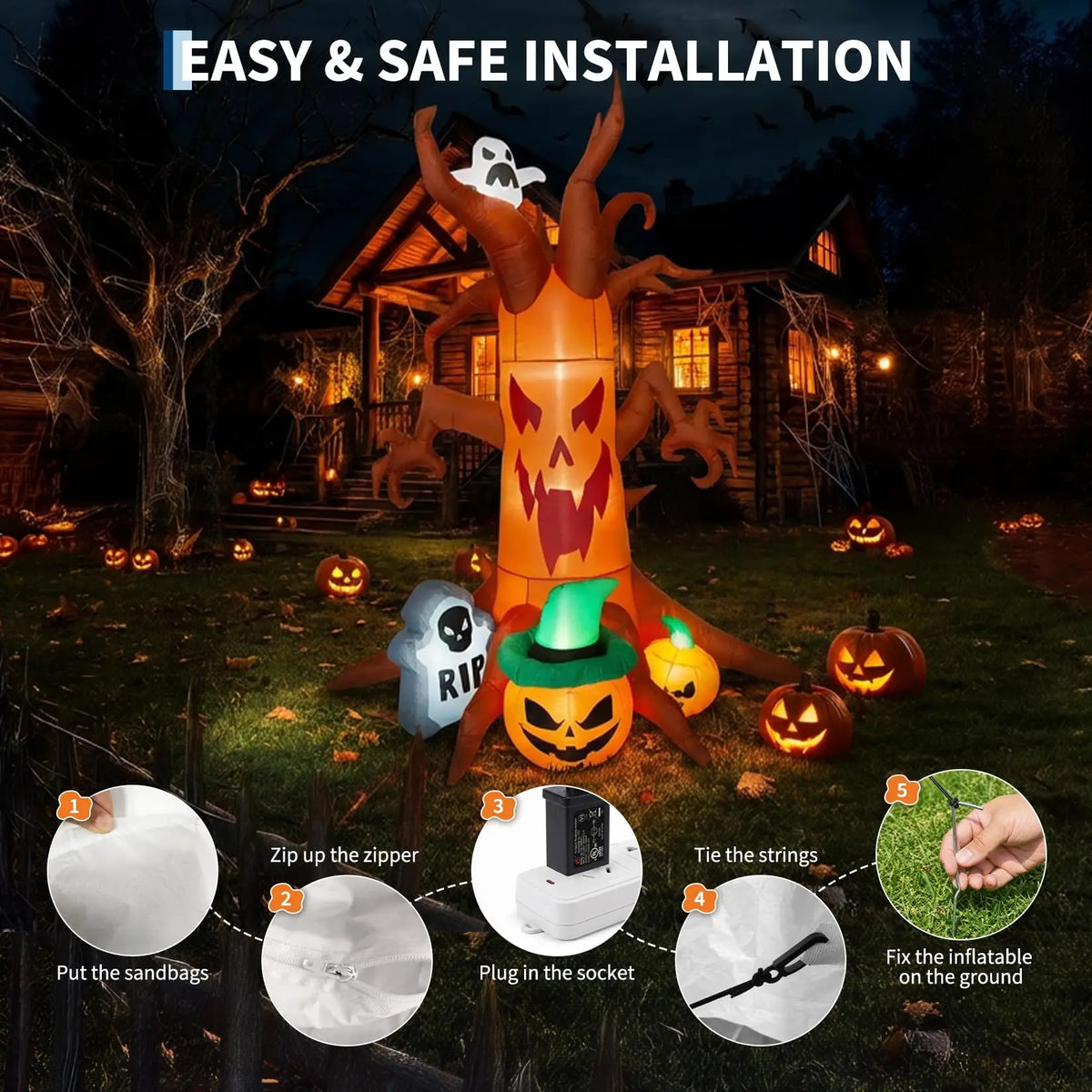 8ft 240cm Giant Halloween Inflatable Spooky Tree With Ghost