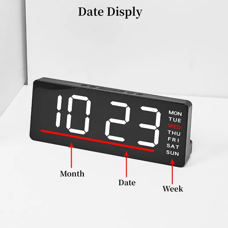 USB Powered Digital Alarm Clock TEMP Date Week Dual Alarm 5 Levels Brightness Snooze Table Clock 12/24H Night Mode LED Clock