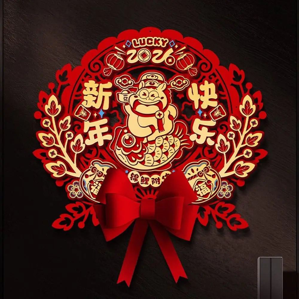 Chinese 2026 Horse Year Door Sticker Nonwovens Traditional Fu Character Sticker Blessing Cartoon New Year Wall Sticker