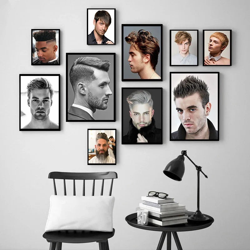 Fashion Man Hairstyle Model Hairdressing Poster Male Hair Design Canvas Painting Wall Pictures Salon Barber Shop Home Decor