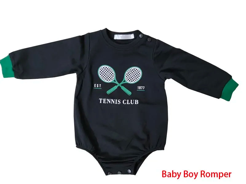 Children  fall winter cotton girl dress boy girl sweatshirt tennis printed dress top & romper family matching clothes