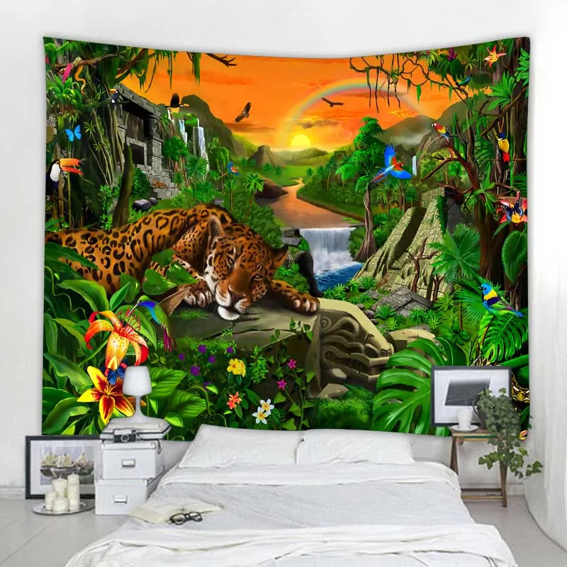 Aesthetic Home Decor Tapestry Beach Towel Yoga Mat Blanket Table Cloth Tapestry Tropical Jungle Animals Wall Hanging Tapestry