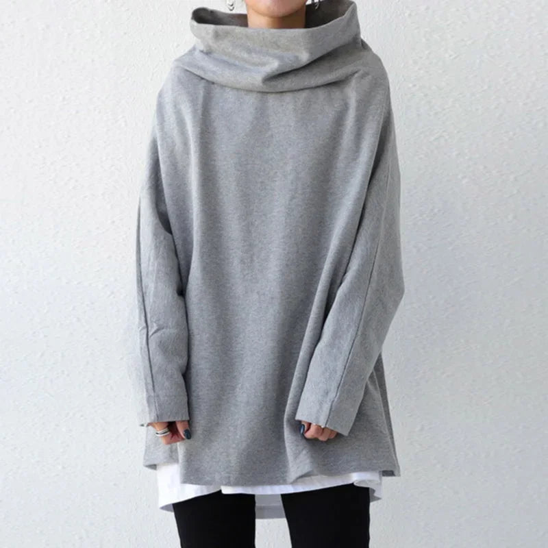 Missuoo Women's Black Turtleneck Oversized Blouse 2026 Summer Casual Loose Long Sleeve Asymmetric Hem T-shirt Top