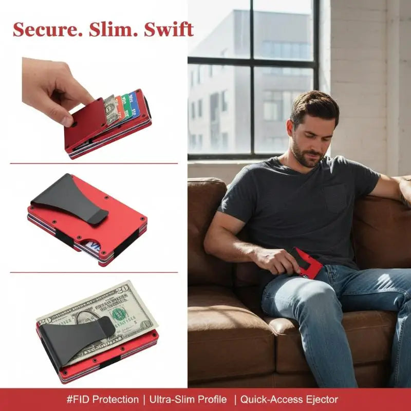 RFID Minimalist Wallet Men Women Slim Credit Card Holder With Money Clip Anti Theft Design For Commuting BusinessGood Quality