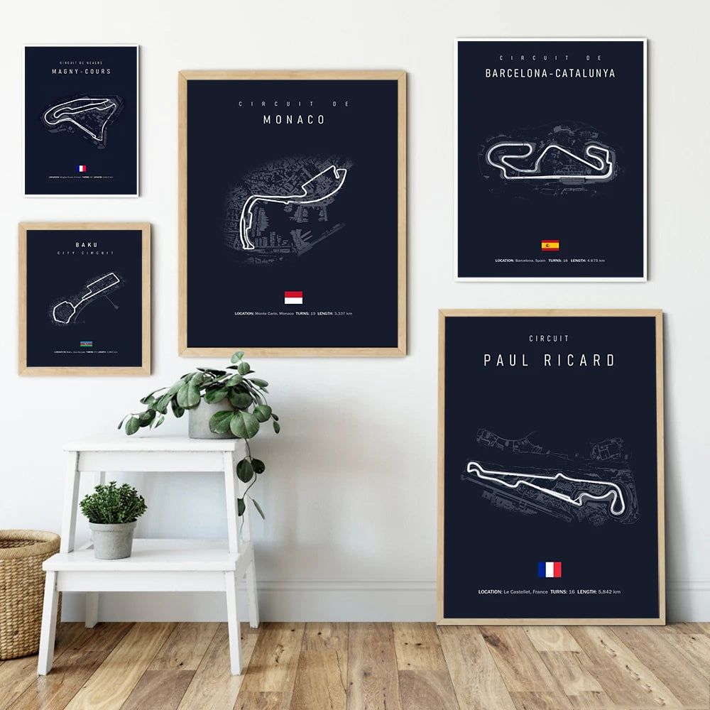 F1 Circuit Poster Inpu Island Jerez Catalonia Sepang International Circus Circuit Canvas Painting Wall Picture Artist Home Decor