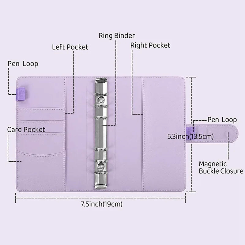 A6 PU Leather Budget Binder Notebook Cash Envelopes System