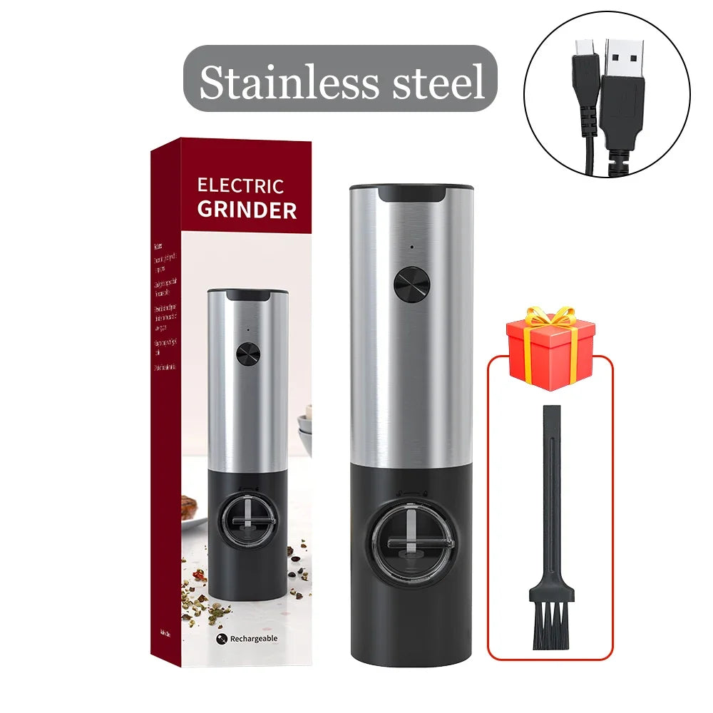 Electric Salt Pepper Grinder Set USB Rechargeable Automatic Spice Mill with LED Light Adjustable Coarseness Kitchen Gadget