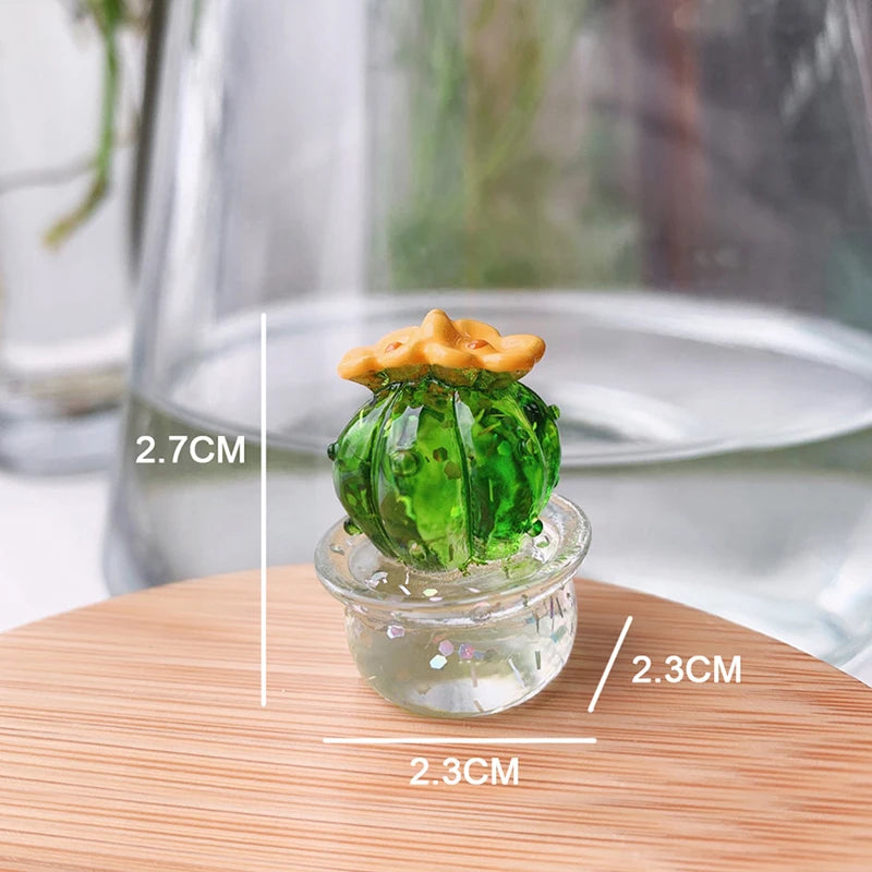 4 Pcs Handmade Resin Cactus Figurines Ornaments Mini Bonsai Cute Miniature Desktop Craft Home Decor Vehicle Ornament