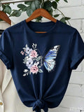 Set--Women's Round Neck Chrysanthemum Floral Print T-Shirt Top