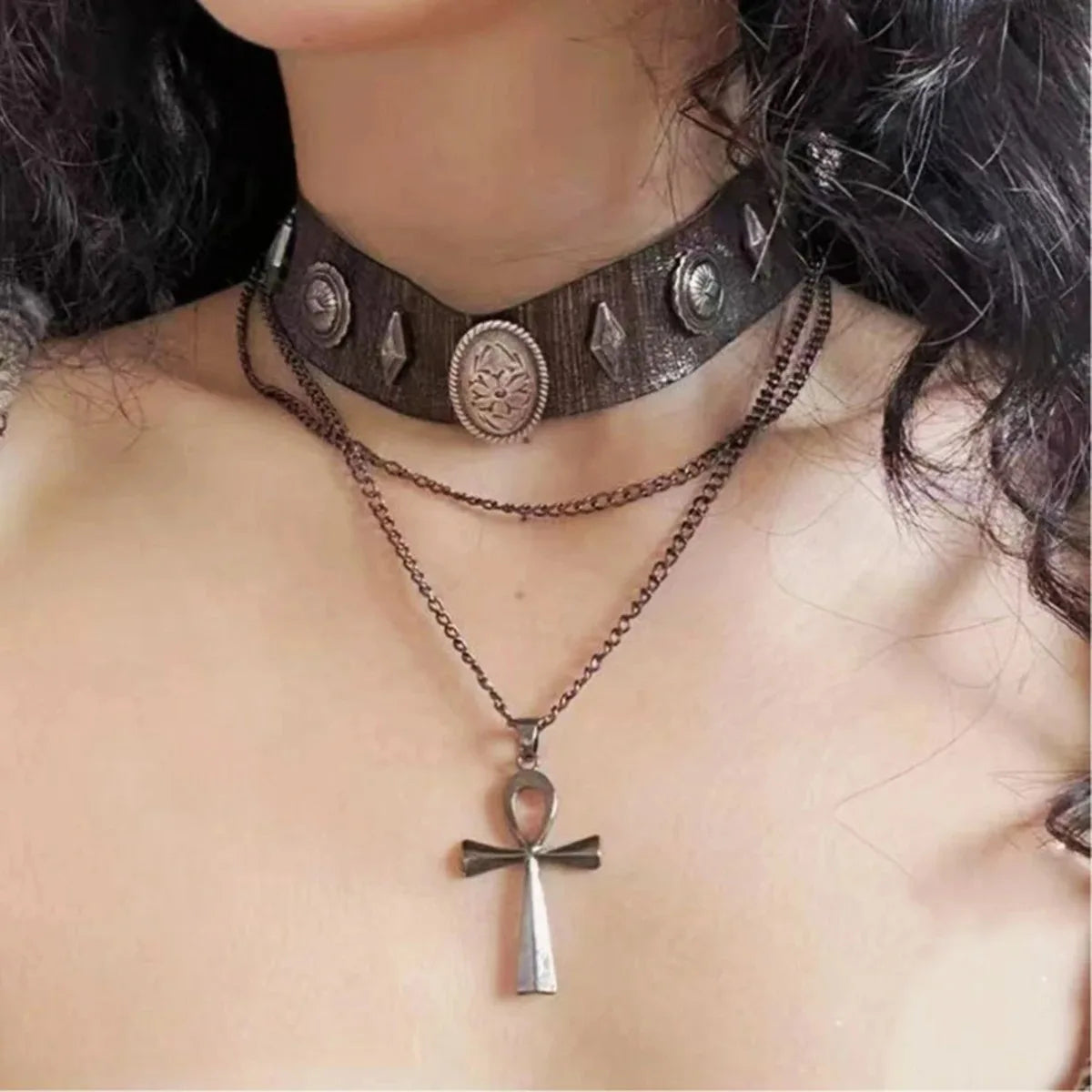 Maillard Style Y2K Gothic Multilayer Retro Brown Faux Leather