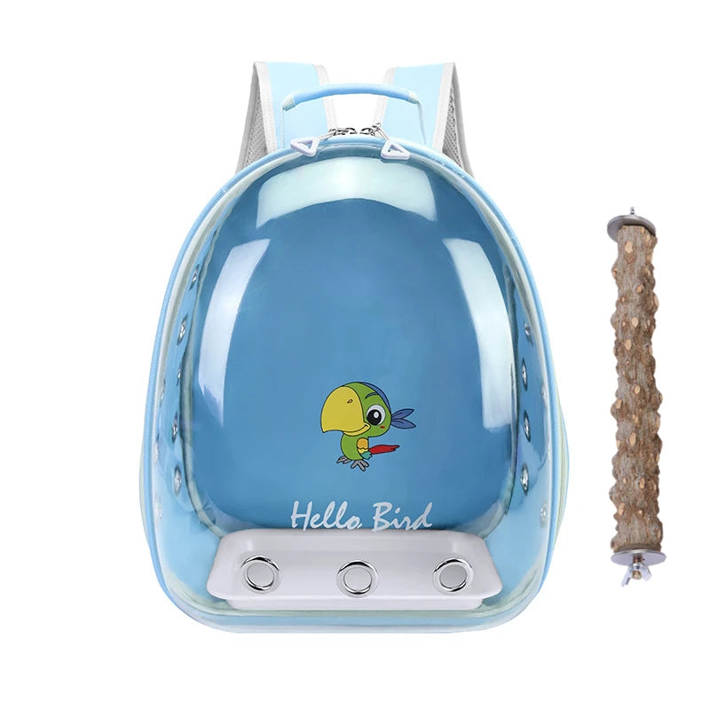 Portable Bird Cage with Prech Feeder and Tray, Acrylic Pet Backpack Bag, Parakeet, Cockatiel, Parrot, Bunny, Travel