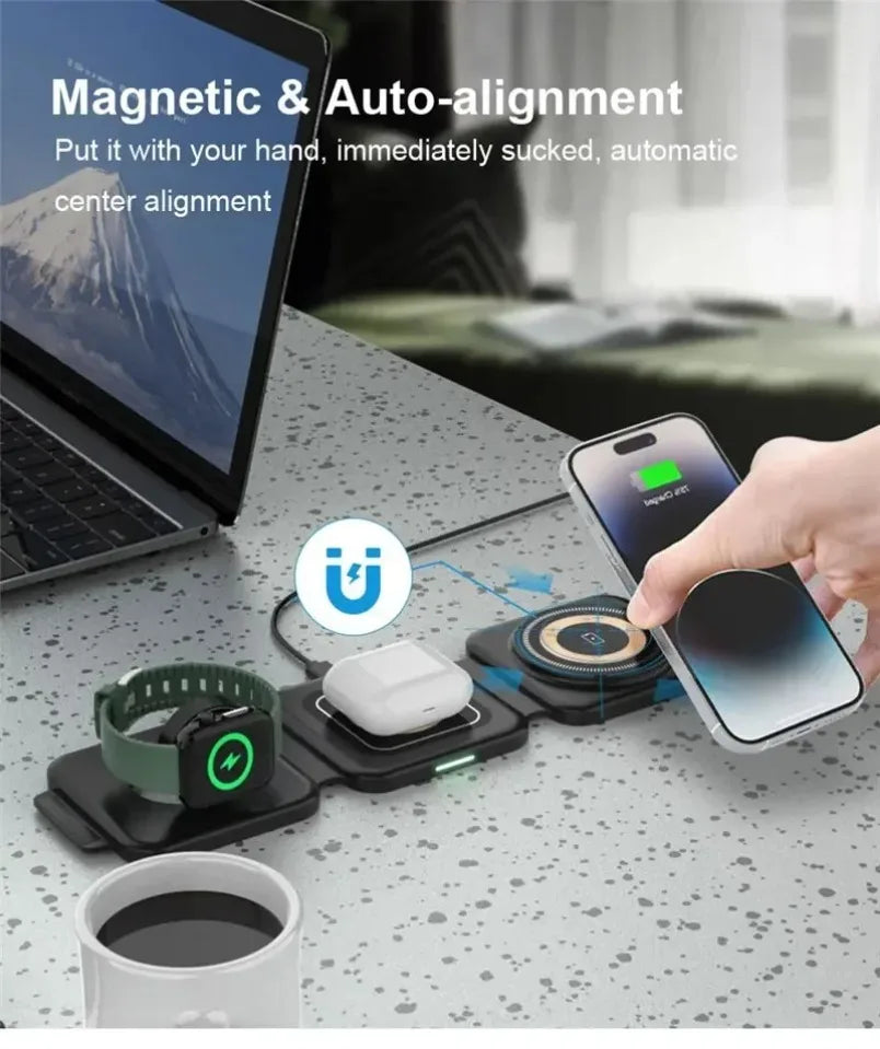 3 In 1 Magnetic Wireless Charger 30W Fast Charging Station Pad Foldable Phone Chargers Stand for iPhone 16-12 IWatch 8 7