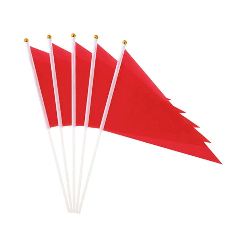 10Pcs Colorful Triangular Flags With 10 Plastic Flagpoles Hand-Held Small Colorful Flags For Marking Garden Lawn Yard Supplies