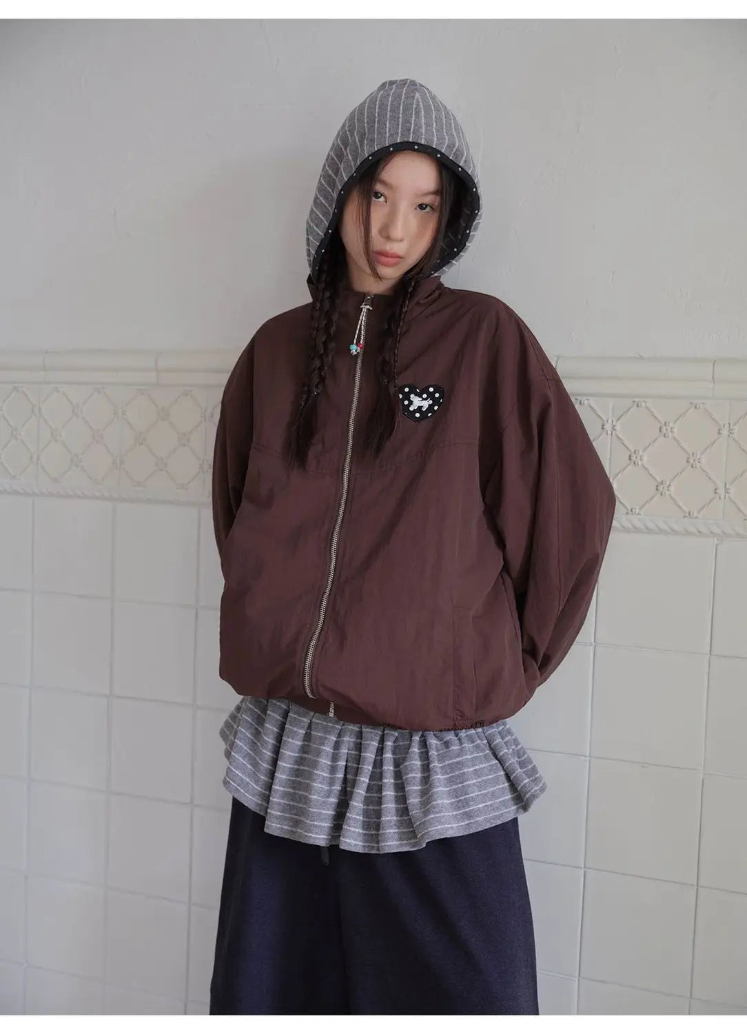 Onalippa Girl Style Hooded Sweatshirt Spring Autumn New College Women Clothing Gray White Striped Long Sleeved T-shirt Base