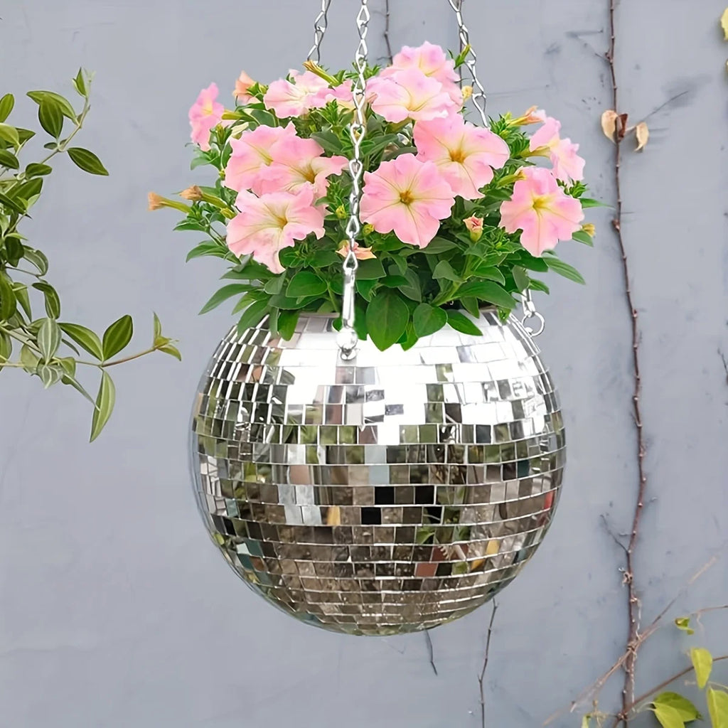 1pc Unique Handcrafted Bohemian-Inspired Hanging Disco Mirror Ball Planter - Self-Watering, Space-Saving, Stylish Home Decor for
