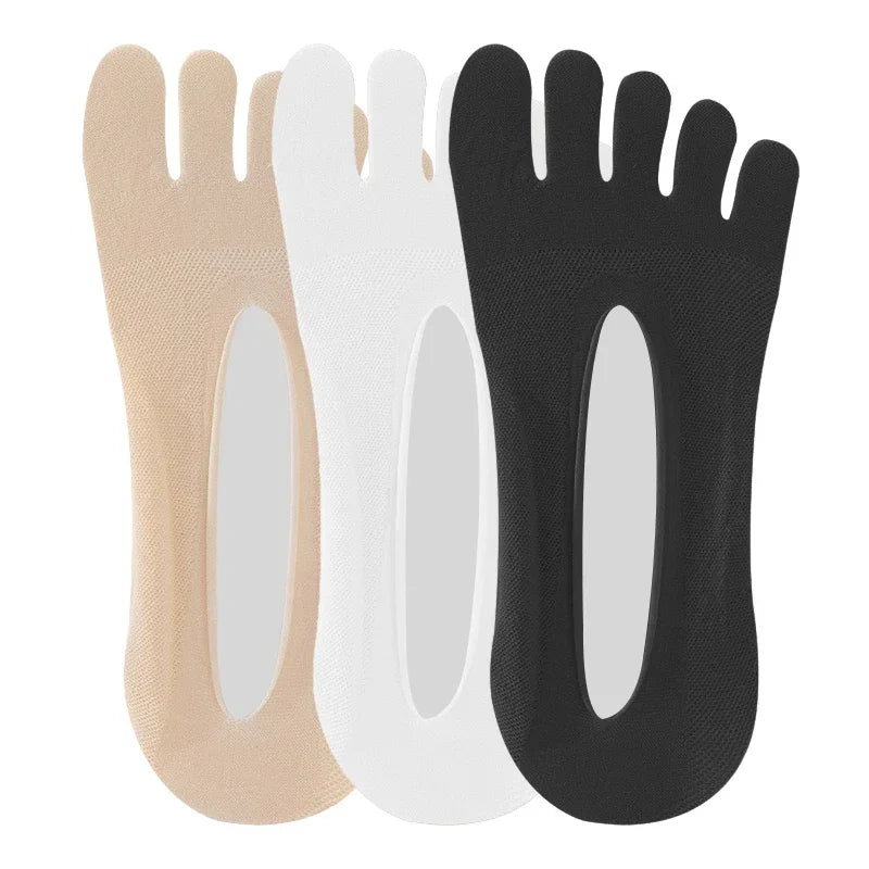 3 Pairs/Lot Five Finger Summer Invisible Toe Cotton Thin Solid Soft Shallow Mouth Breathable Deodorant No Show Woman's Socks