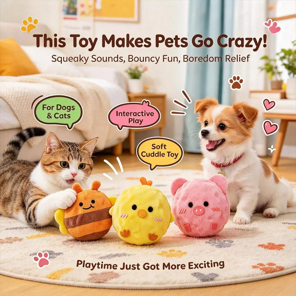 5.5CM Plush Bounce Ball Dog Squeaky Toy Plush TPR