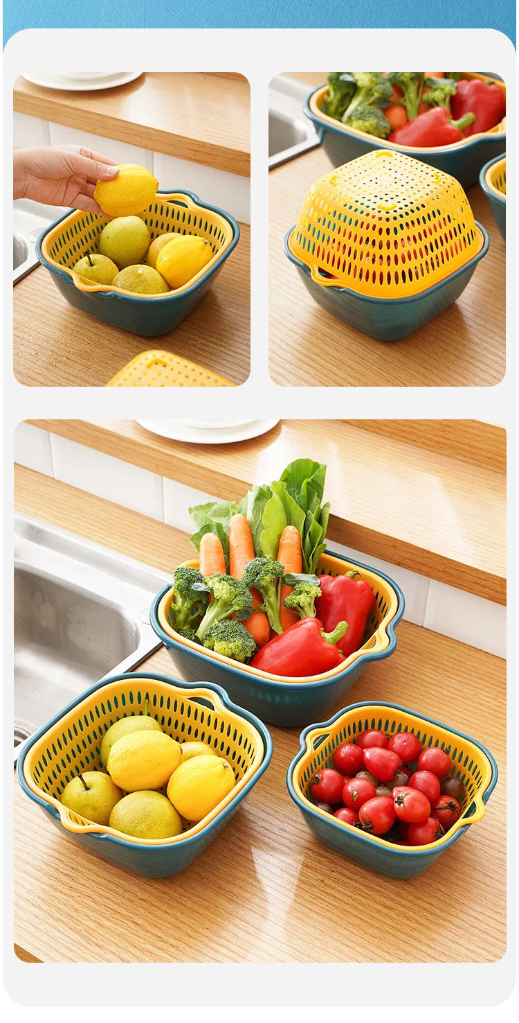 8PCS Kitchen Sink Vegetable Drainer Fruit Basket for Multifunctional Stackable Fruit Washing Basin Vegetable Drain Basket Basin