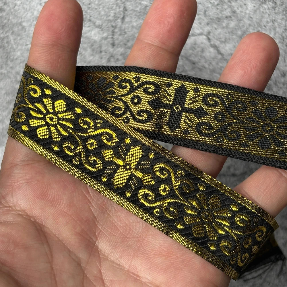 7 Meters 1 Inch 25MM Gold Color Silver Color Vintage Ethnic Embroidery Ribbon Boho Lace Trim DIY Clothes Bag Embroidereds Fabric