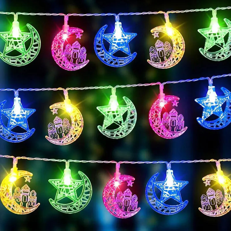 1.5M 10LED Gold EID Mubarak String Lights Moon Star Castle Pendant Light Ramadan Home Decoration 2026 Islam Muslim Party Decor