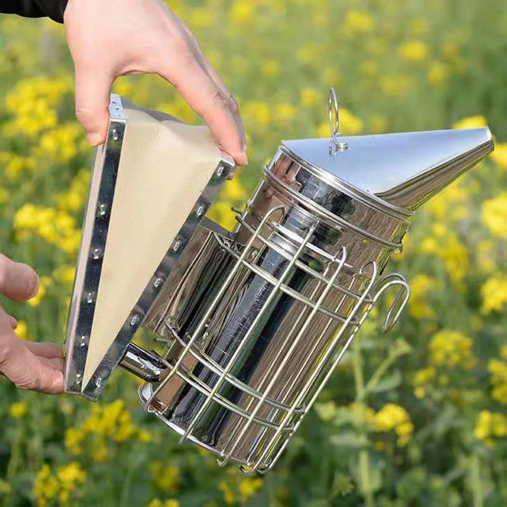 1 PC Stainless Steel Manual Bee Hive Smoker Transmitter Kit With Galvanized Sheet Beekeeping Tool Apiculture Smoke Sprayer