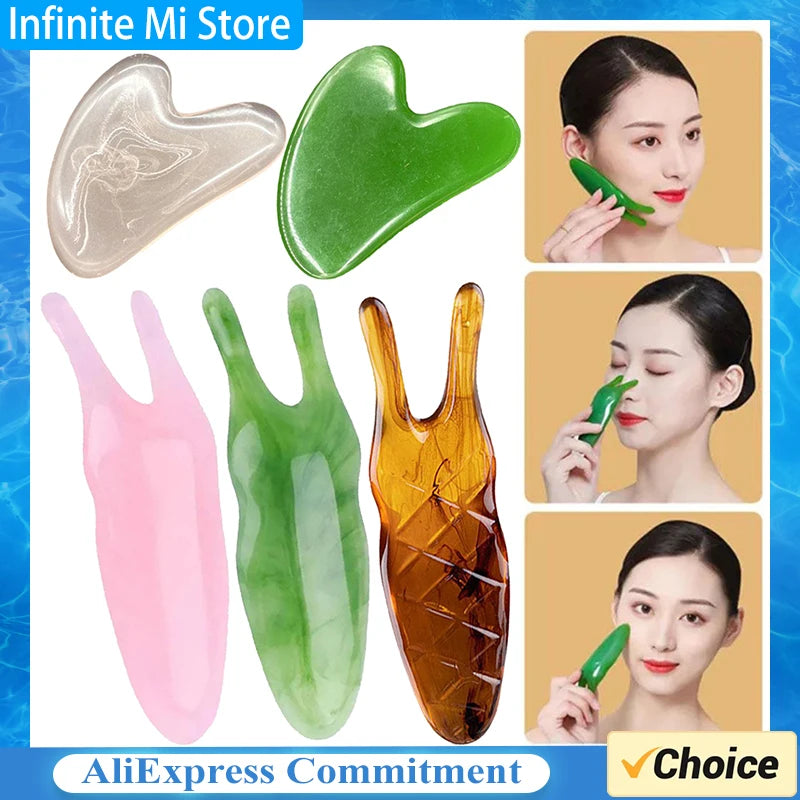 Natural Resin Gua Sha Facial Scraper Massager - Eye, Nose, and Face Care Tool - Skin Care Beauty SPA Gouache Tool