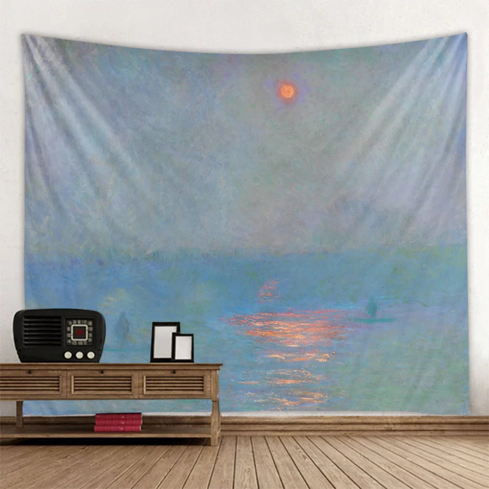 French Monet oil painting tapestry home landscape painting art wall hanging room decoration yoga mat sofa blanket bed sheet