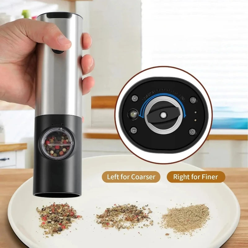 Electric Salt Pepper Grinder Set USB Rechargeable Automatic Spice Mill with LED Light Adjustable Coarseness Kitchen Gadget