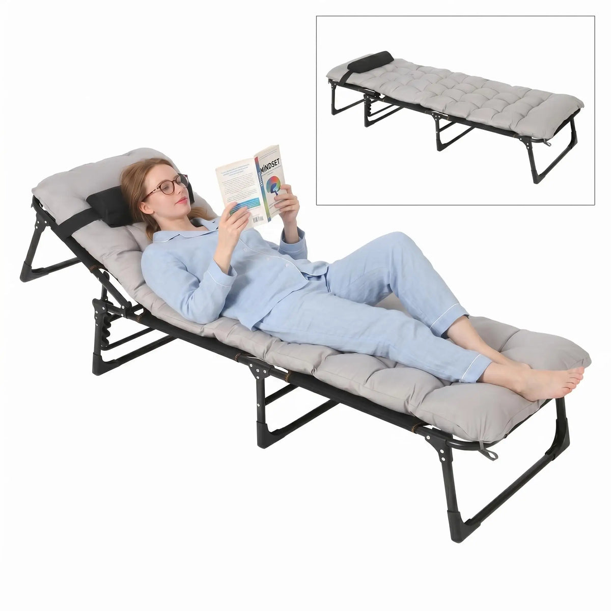 Heavy-Duty Tri-Fold Camping Cot With Mattress