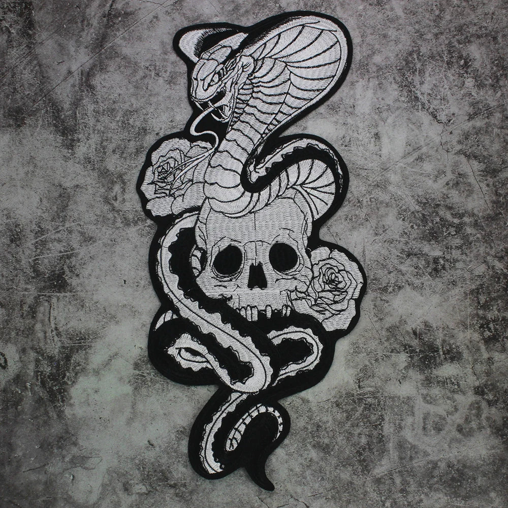 Large Skull Snake flower Biker Patches Iron on Embroidery Back Applique Jackets DIY Motorcycle Patch for Clothing Punk  Badge