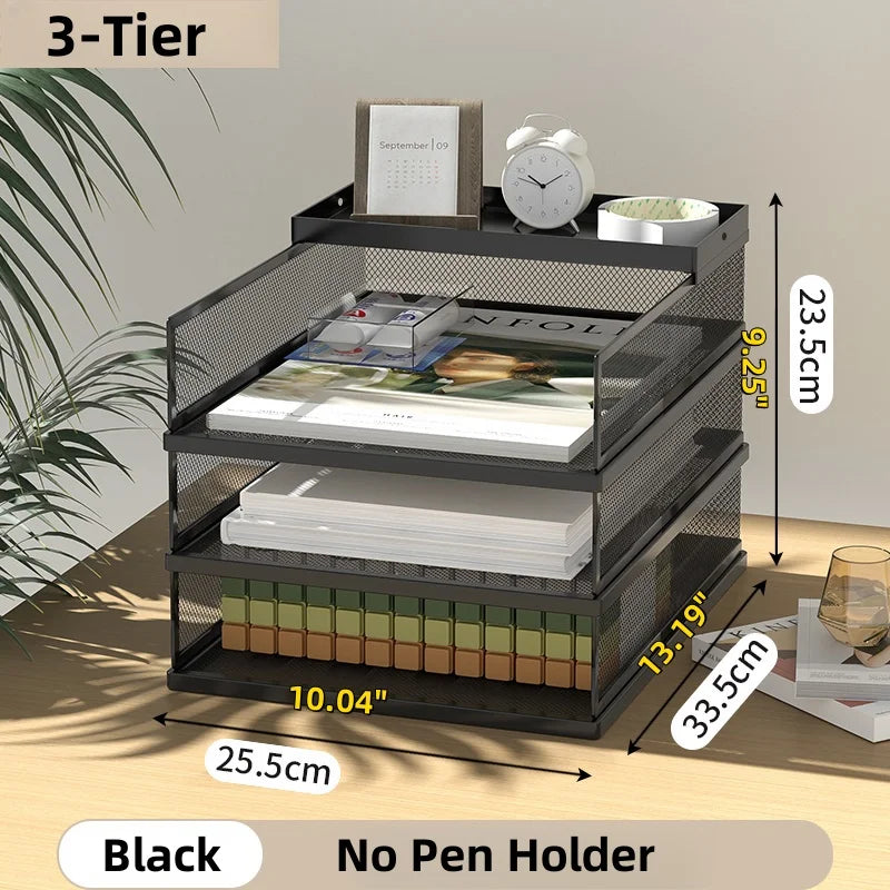 Metal Mesh Desk Organizer Box Office A4 Paper Organizer Document File Letter Book Pen Brochure Filling Tray Rack Shelf Carrier