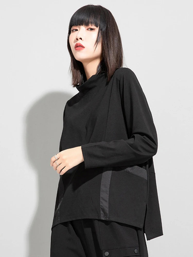 EAM Loose Fit Pocket Irregular Black Sweatshirt New Stand Collar Long Sleeve Women Big Size Fashion Spring Autumn 2026 1DE4263