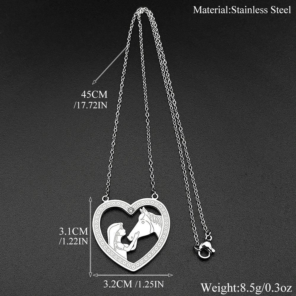 Girl Princess Horse Heart Chain For Women Men Stainless Steel Gold Color Pony Love Animal Fashion Pendant Necklace Jewelry Gifts