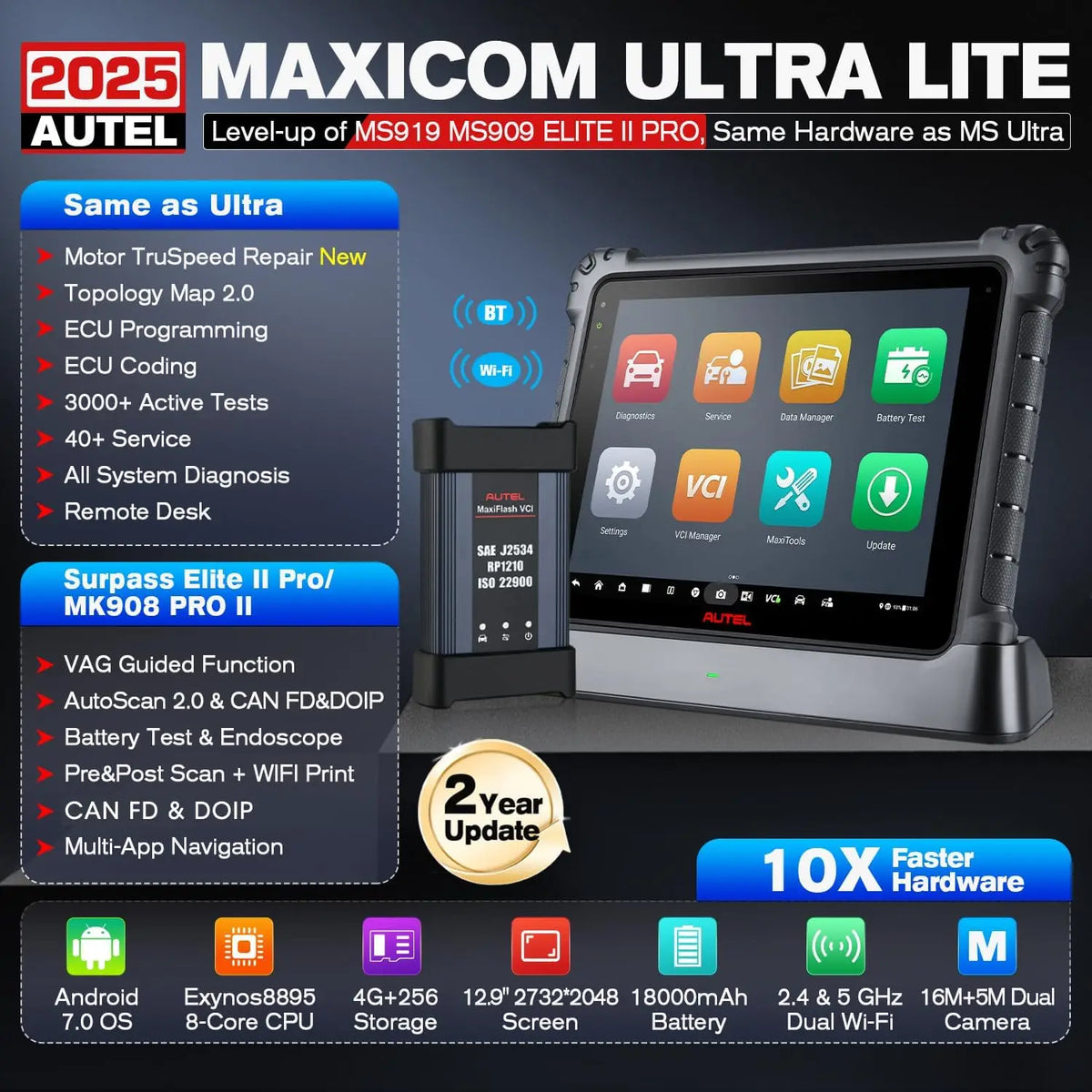 Autel Scanner MaxiCOM Ultra Lite 2 Years Free Update
