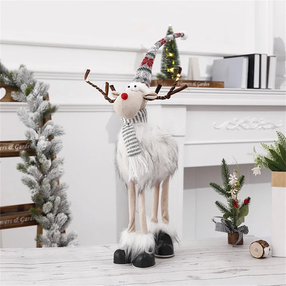 Christmas Large Standing Elk Dolls Navidad Figurine Ornaments With Lights Reindeer For Xmas Kid Gift 2023 New Year Home Decor