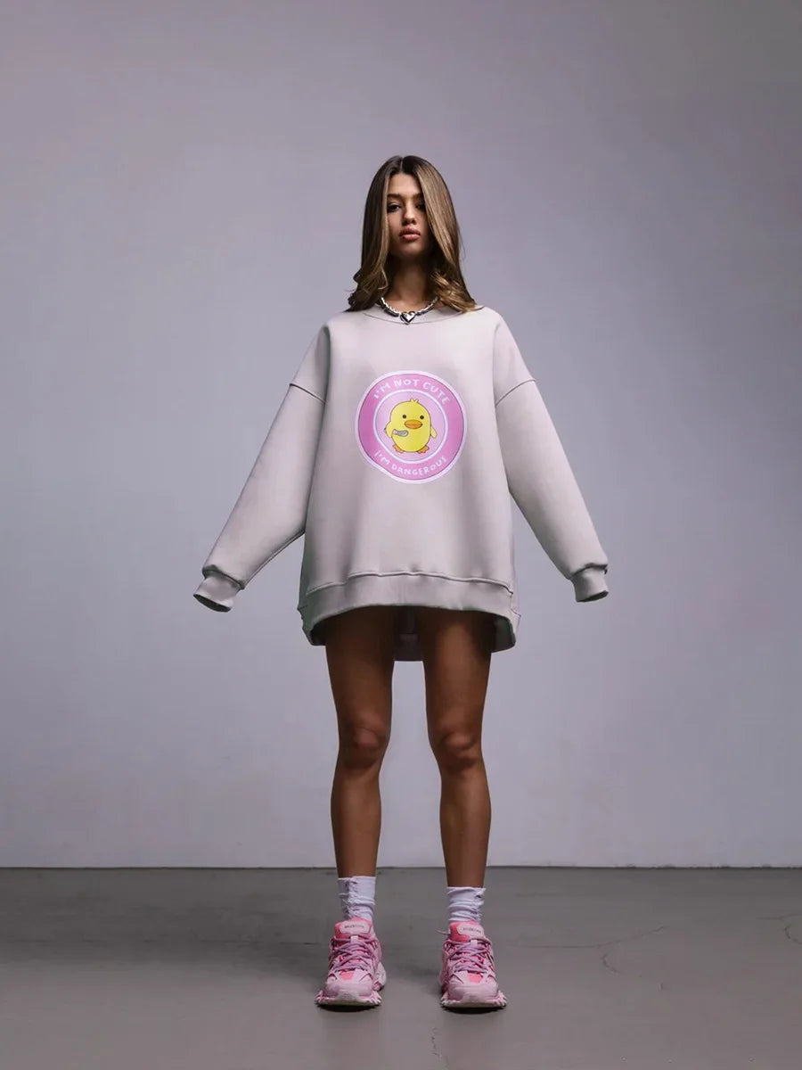 Bornladies Women's Loose Round Neck Sweatshirt Oversized Chic Printing Hoodies Casual Autumn Winter Warm Female Trendy PulloverT