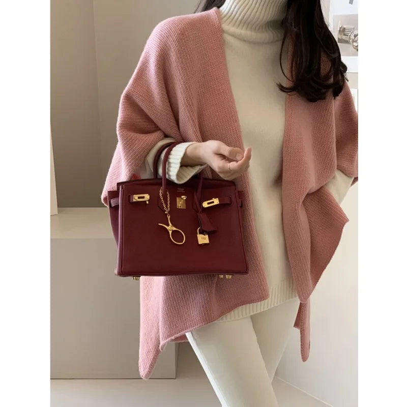 Korean Style Knitted Shawl Jacket Women's Casual Warm Knitted Cardigan Cloak Elegant Solid Color Women's Knitted Cardigan