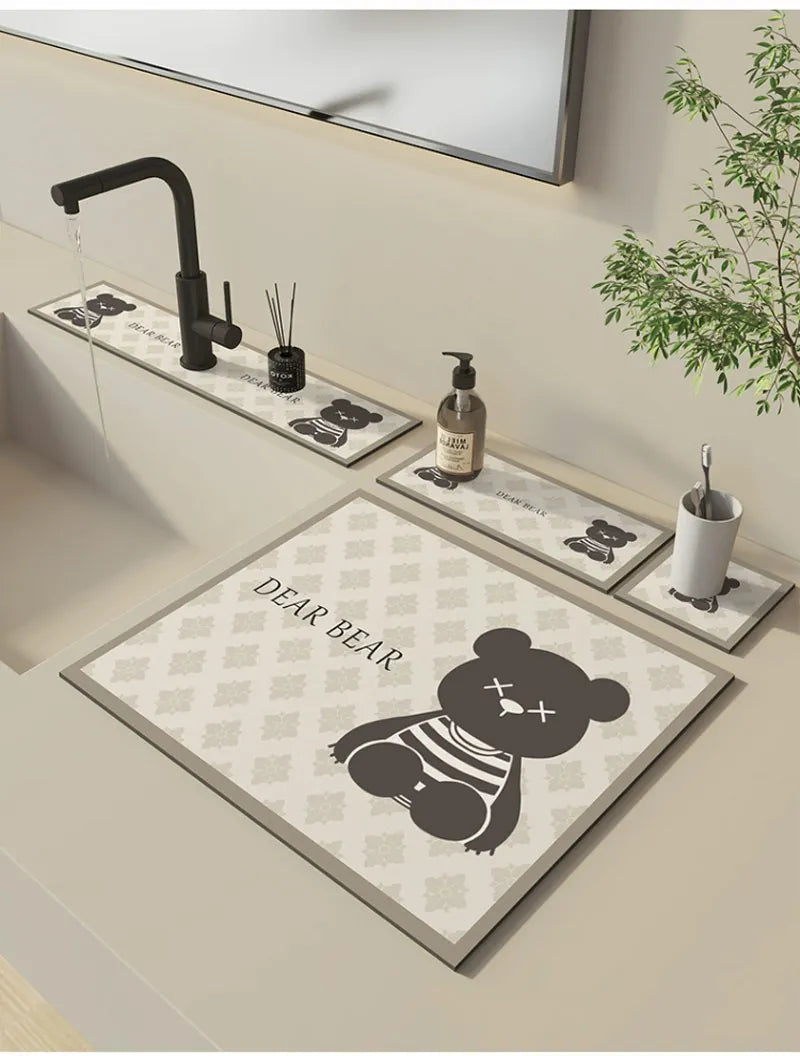 Kitchen Sink Faucet Mat Absorbent Faucet Splash Guard Drain Pad Bathroom Countertop Protector Diatomite Faucet Rug Washable