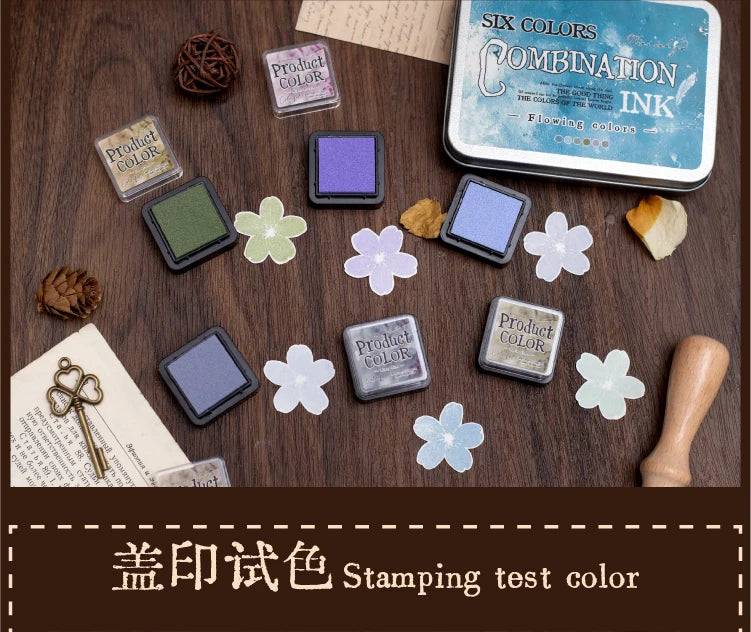 6 Pcs Colorfull Multicolor Ink Pad Set Student Planner Handmade Self Ink Stamp Inkpad School Accessories Stationery Supplies