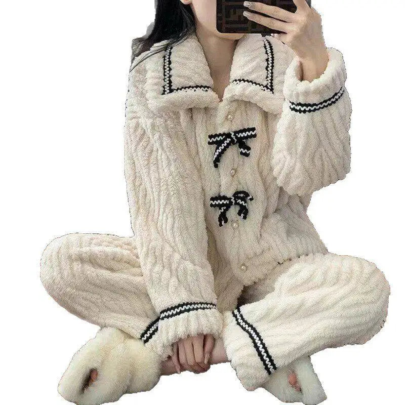 CHUANGERM Women's Autumn Winter Pajamas Students Home Wear Padded