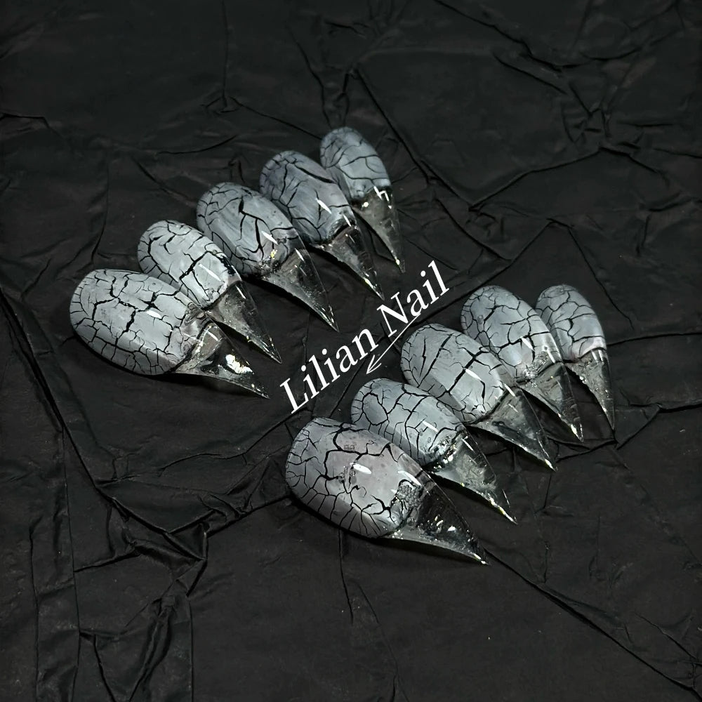10Pcs Spice Girl Colorful Handmade Full Cover False Nail Y2K Long Dragon Shape Claw Cat Eyes Gradients Reusable Press On Nails