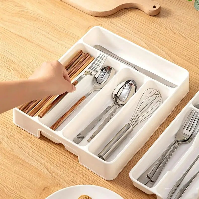 Flatware Organizer White Plastic Stackable Multi Compartments for Kitchen Drawer Pantry Cutlery Silverware Storage Holder