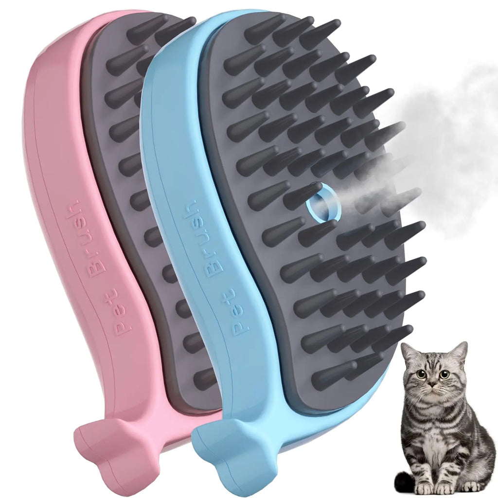 Cat Steam Brush 3 in 1 Pet Hair Grooming Tool Supply for Shedding With Soft Silicone Bristle Release Button for Short Hair Cats